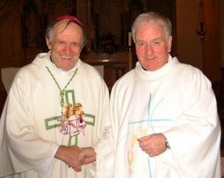 Bishop Anthony Farquhar welcomes the new Parish Priest of Blaris, the Very Rev Dermot McCaughan. The picture was taken at a Service of Installation in St Patrick�s Church last Friday night (3rd November)