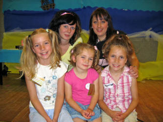 Tamilla, Tabitha and Harriet Matchett pictured with leaders Astra Doherty (left) and Lauren Mulholland (right) during a �Crazy Hair Day� at this week�s Holiday Bible Club in Railway Street Presbyterian Church.