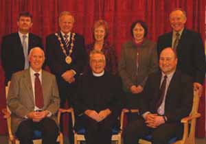 Pictured at a social evening in Hillhall Presbyterian Church Hall last night (Thursday 28th December) on the occasion of the Rev Jack Richardson�s retirement as the minister of Hillhall are L to R: (front) John Connor - Clerk of Session, Rev Jack Richardson - Hillhall Presbyterian Church and the Rev Adrian McLernon - Drumbo Presbyterian Church. (back row) Alderman Jeffrey Donaldson MP MLA, The Right Worshipful the Mayor Councillor Trevor Lunn and The Mayoress - Mrs Laureen Lunn, Mrs Doris McIlrath and the Rev David McIlrath - First Presbyterian Church Killyleagh.