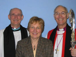 The Rev. Canon Ernest Harris pictured with his wife Ray and the Bishop of Connor, the Rt. Rev. Alan Harper, at the Service of Installation in Lisburn Cathedral on Wednesday 22nd February 2006.