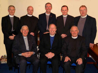Ministers who took part in the Installation Service for the Rev Dr Fred Greenfield in Dunmurry Free Presbyterian Church last Thursday evening (25th January). L to R: (seated) Rt Hon Rev Dr Ian Paisley MP, Rev Dr Fred Greenfield and Rev Dr Stanley Barnes. (back row) Rev John Armstrong, Rev Jonathan Creane, Rev Alan Smylie, Rev Samuel Murray and Rev Trevor Baxter.