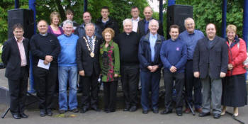Pictured at the Global Day of Prayer Pentecost Picnic in Wallace Park on Sunday afternoon 27th May are L to R: Rev John Brackenridge, Rev Brian Anderson, Rev Canon Sam Wright Councillor Trevor Lunn - Mayor, Mrs Laureen Lunn - Mayoress, Father Dermot McCaughan, Rev Brian Gibson, Rev Paul Dundas, Pastor George Hilary, Rev Jim Vance and Mrs Margaret Vance. (back row) Jeanette McKnight, Niall Hilary, Alistair Vance, James Toal, Robert Williams and Peter Galloway.