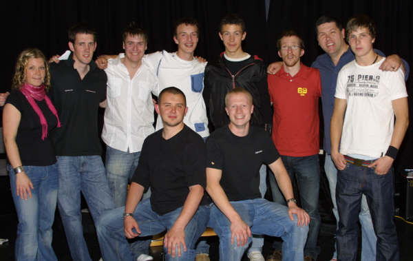 Organisers Stephen Jones - Lisburn City Elim and Stephen Auld - Elmwood Presbyterian (front) pictured with some of the young people who took part in 'Focus 24' in Lagan Valley Island (Studio Theatre) last Saturday night (26th May). L to R: (back row) Clare Norris, David McKechnie, Johnny Mills, Johnny Gilkinson, James Toal, Phil Christie, Stephen McLoughlin and Niall Hilary.