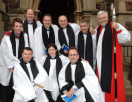 Rev Clare Ashbridge (centre at front) pictured with Bishop Harold Miller (right) and new deacons Ordained at Shankill Parish Church, Lurgan on Sunday 24th June.