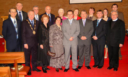 Pictured at an Induction Service in Mount Zion Free Methodist Church on Friday 9th February are L to R: (front row) Rev Alan Ellershaw, the Mayor - Councillor Trevor Lunn, the Mayoress - Mrs Laureen Lunn, Aurelia Serb, Pastor Nick Serb, Pastor Nicolae Serb (senior), Lagan Valley MP Jeffrey Donaldson and Rev Jack Richardson. (back row) Rev Philip Utley, Norman Wright, Ronnie Nesbitt, Irene Cummings, Ruth Lamki, Joanne Watterson, Delia Ferguson and Mark Ferguson.