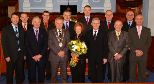 Church elders pictured at morning worship in Sloan Street Presbyterian Church last Sunday (11th February). L to R: James Martin, Kenneth Irvine - Secretary, Mayor - Councillor Trevor Lunn, Mayoress - Mrs Laureen Lunn, Rev John Keefe, James McDowell - Clerk of Session and John Cunningham - Treasurer. (back row) Dr Ivan Wiggam, Paul McCarroll, Dr Brian Craig, Clifford Morrison, Jim Hamilton and Nelson Small.