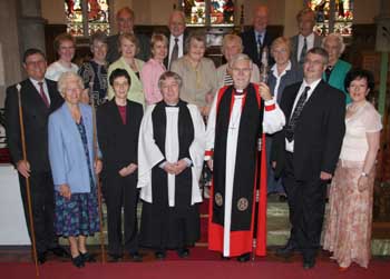 Pictured at the Dedication Service in Drumbeg Parish Church on Sunday 9th September are L to R: (front row) Roddy Oliver - Rector's Church Warden, Helen Smyth - People's Church Warden, Kathy Devenney, Rev Raymond Devenney - Rector, The Rt Revd Harold Miller - Bishop of Down & Dromore, Ross Morrow - Organist and Elizabeth Morrow. (second row) Nicola Wadsworth, Margaret Jordan, Suzanne Brown, Linda Gregory, Banny Banford, Moira McKelvey, Emily Twaddell and Eileen Lewis. (back row) Neville Latham, George Heron, David Bloomer and Robert Jordan.