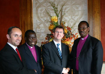 L to R: Mr Alex Easton MLA, The Most Revd Fidele Dirokpa (DR Congo), Mr Jeffrey Donaldson MLA MP and the Most Revd Bernard Ntahoturi (Burundi).