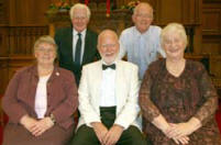 L to R: (seated) Gertrude Jamieson, David Thompson and Eileen Mol. (back row) Noel Roy and the Rev Brian Gibson.