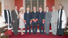 L to R: Rev Canon Ernest Harris (Ballinderry Parish), Councillor James Tinsley (Mayor), Mrs Margaret Tinsley (Mayoress), Roy Wilson (Secretary), Alwyn Totten (Conductor), Sandy Wilson (Chairman), Lagan Valley MP Jeffrey Donaldson and Rev John Rutter (Glenavy Parish).