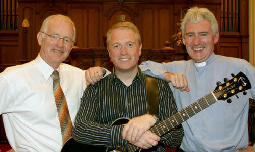 Mr Colin Elliott, Principal of Brownlee Primary School, pictured at the Summer Epilogue Service in Railway Street Presbyterian Church last Sunday evening with the Rev Brian Gibson (left) and Rev Canon Sam Wright (right).