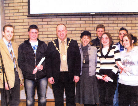 John Blair (Outreach Co-Ordinator), Ryan Farrelly, Lisburn Mayor Councillor James Tinsley, Lady Mayoress Margaret Tinsley, Mark Snowdon, Aine McLarnon. Nathan Boyle and Louise Dolan