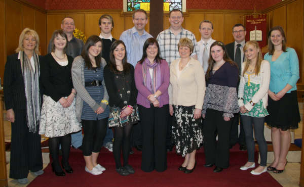 Elaine Coey (centre) pictured on Easter Sunday with the Praise Band at her last service as Director of Music at St Paul’s Parish before moving to St John’s, Killyreagh.