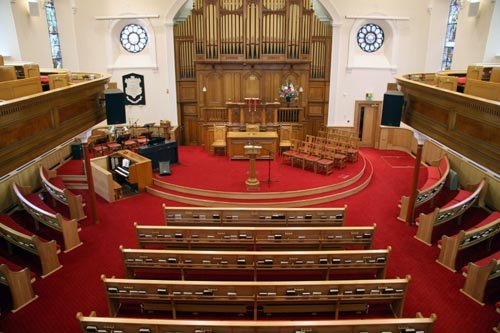 The recently refurbished church sanctuary.