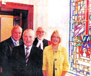 Perry Reid, Clerk of session, Desmond Brownlee, son, Doctor Gordon Gray, Minister Emeritus, Thelma Brownlee, daughter-in-law