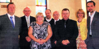 Pastor Stephen Mitchell, left, with the Maghaberry Elim Church worship team at the annual Detonate junior youth club concert and prize-giving.