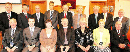 Rev Tom Harte, who is retiring after nine years as minister of Trinity Presbyterian Church, Boardmills, with members of the church committee- US2111-588cd