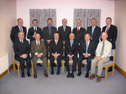 Pictured at a Service of Ordination and Installation of Elders in Sloan Street Presbyterian Church last Sunday evening are L to R: (front) The Rev. John Keefe - Acting Clerk of Dromore Presbytery, James McDowell - Clerk of Session and newly ordained elders: Paul McCarroll, Nelson Small, Ivan Wiggam and Gary Wilson. (back row) The Rev. Adrian McLernon - Minister of Drumbo Presbyterian Church, Rev. Keith Duddy - Minister of First Dromore Presbyterian Church, Rev. Gary Glasgow - Acting Moderator of Dromore Presbytery; and Representative Elders of Dromore Presbytery: Jim Hamilton - Sloan Street Presbyterian Church; Ken Kyle - Railway Street Presbyterian Church, Professor Harold Gamble - First Dromore Presbyterian Church and John Magee - Anahilt Presbyterian Church.