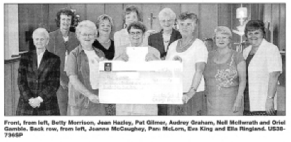 Front, from left, Betty Morrison, Jean Hazley, Pat Gilmer, Audrey Graham, Nell Mcllwrath and Oriel Gamble. Back row, from left, Joanne McCaughey, Pant McLorn, Eva King and Ella Ringland. US38-736SP