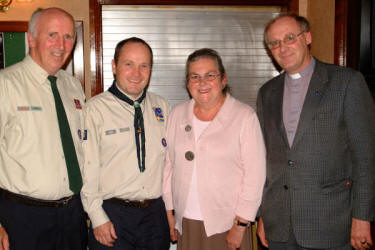 Pictured at the Lisburn and District Scouts AGM on Wednesday 23rd August is L to R: Joe Clydesdale - St. Columba�s Group Scout Leader, Colin Watson - St. Columba�s Scout Leader and Assistant District Commissioner for Scouts, Jessica Kidd - District Chairperson and the Rev. George Irwin - District Chaplin.
