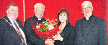 L to R: Lisburn Deputy Mayor Alderman Paul Porter, The Very Rev Dermot McCaughan (Lisburn Parish Priest), BBC Presenter Donna Traynor and The Most Reverend Dr Noel Treanor (Bishop of Down and Connor). US4909-  