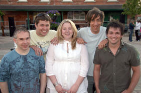 Praise and worship band ‘Inflame’ provided lively Christian music before and after the opening of the arch at Dromore on Wednesday 24th June. L to R: Greg Haire (Mullabrack COI), Nicola Johnston (Markethill Presbyterian), Andrew Magwood (Richill Elim), James Scott (Richill Presbyterian) and Stephen Maguire (Portadown Elim).