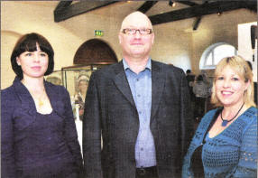 At the "Our Objects" exhibition in Hillsborough Court House Gallery are Curator Katy West, Joe Kelly (Director Craft NI), and Kim Mawhinney (Head of Art, National Museums NI) US3209-401PM Pic by Paul Murphy