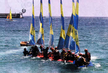 Friends' pupils head out on Toppers to continue to hone their sailing skills during their recent Watersports Trip.
