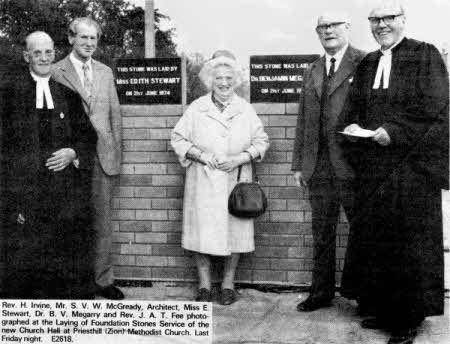 Laying of Foundation Stones of new church hall on 21st June 1974.