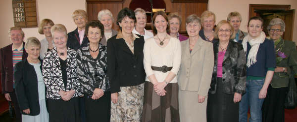 At the Broomhedge/Priesthill Methodist Women in Ireland annual service in Broomhedge Methodist Church in April 2009 are L to R: Judith Lilley, Helen McKendry, Norma Stafford (Vice President), Sandra Ker (Speaker), Anita Gracie (President), Moyra Megarry, Carol Gordon (Treasurer) and Mary Spence (Organist).  (back row) Rosemary Boyes, Margaret McCann, Ann Campbell, Annie Whittington, Lila Murphy, Mary McKeag, Gladys Boyes, Linda Fullerton and Helen Fullerton.