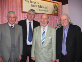 L to R: Jim Ireland - Presiding Overseer, Brian Fisher - Misisterial Servant, Angelo Felloni - Ministerian Servant and Graham Catney - Elder and Church Secretary.