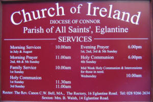 Notice Board at the Parish Church of All Saints’ Eglantine.