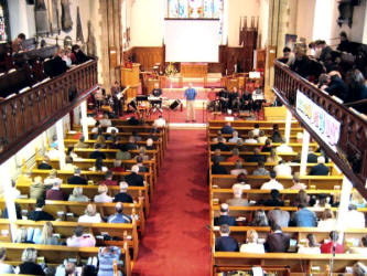 Interior of Lisburn Cathedral. The Rev. Canon Sam Wright pictured during morning service in this beautiful Lisburn City Centre Church.