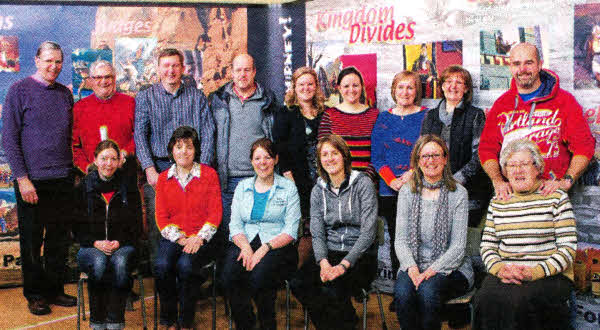 The team from Lisburn Baptist Church with the Amazing Journey presentation: Victor Watson, Robin Fields, John Baird, David Williamson, Ruth Kearney, Cathy Adams, Linda Frazer, Margaret Morrison, Stephen Wright, Maike Hoffmann, Yvette Thompson, Hannah Bott, Gillian Lonsdale, Helen McBride.