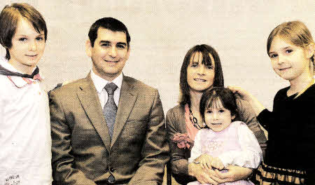 The Rev Andrew Faulkner, the new minister of Sloan Street Presbyterian Church, pictured with his wife Jessica and their children David, Beth and Charis.