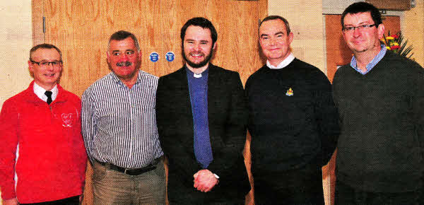 Those taking part in the walk from Hillsborough to Glasgow, from left to right, are: Eddie Poots, David Workman, Andrew Conway, Assistant Minister in Hillsborough Presbyterian Church, Jon Henry and Neil Maclaren.