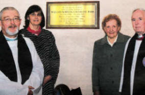 L to R: Rev Canon John Budd (Rector of Derriaghy), Heather Barr, Mrs. Florence Barr and the Rev Canon Victor Stacey (former Curate of Derriaghy).L to R: Canon James Hall (former Rector of St Polycarp, Finaghy), Mrs. Margaret Hawkins (widow of Canon Jack Hawkins, former assistant clergyman in Derriaghy) and Canon Charles McCollum (Carlow).