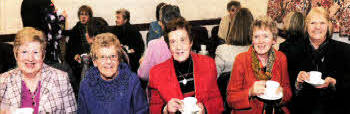 Some ladies from Seymour Street Methodist Church enjoying a cup of tea and fellowship at the 'Women's World Day of Prayer' service in Magheragall Methodist Church. L to R: Ethel Harper, Joan Clarke, Margaret Hutchinson, Angela Nelson and Marion Gill.