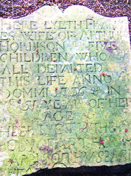 The Horbison/Harbison headstone under a yew tree at Laa Lou, Portmore.