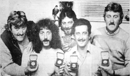 Members of Dromore Angling Club who finished third in the Benson and Hedges Fly Fishing Championships in England in October, 1986. Included are Donald and Trevor McClearn, Brian Bingham, Freddie Steel and Niall Cromie