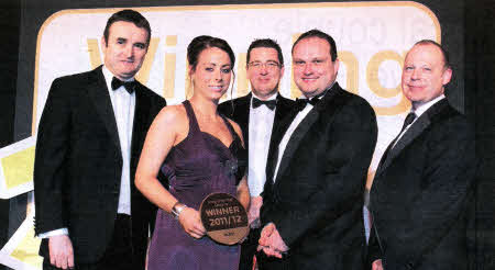 (L-R) Damien McCarney, Services Director, Musgrave, manageress Julie Dunn, Trevor McCrumb, Rovis (award sponsor), store owner Ricky Leathem and Alastair Patterson, Mace Sales Advisor.